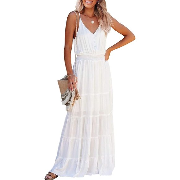 Women's Summer Maxi Dress Sleeveless Spaghetti Strap High Waist Long Beach Dress - Picture 1 of 5